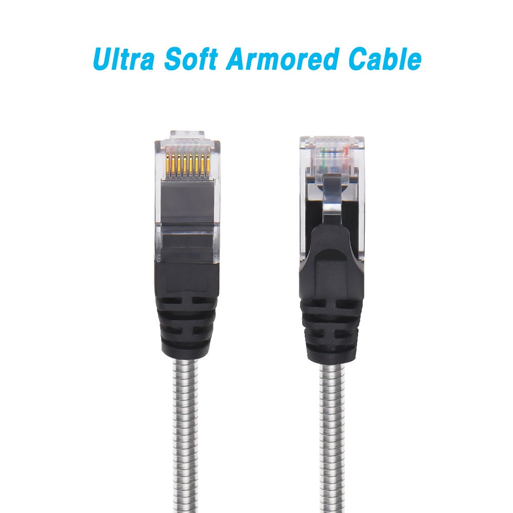 Nippon Labs 25FT CAT.6A Patch Cable Armored Anti-Rodent Slim Cables, 28AWG 25 Feet Gigabit LAN Network Cable RJ45 High Speed Ethernet Cable