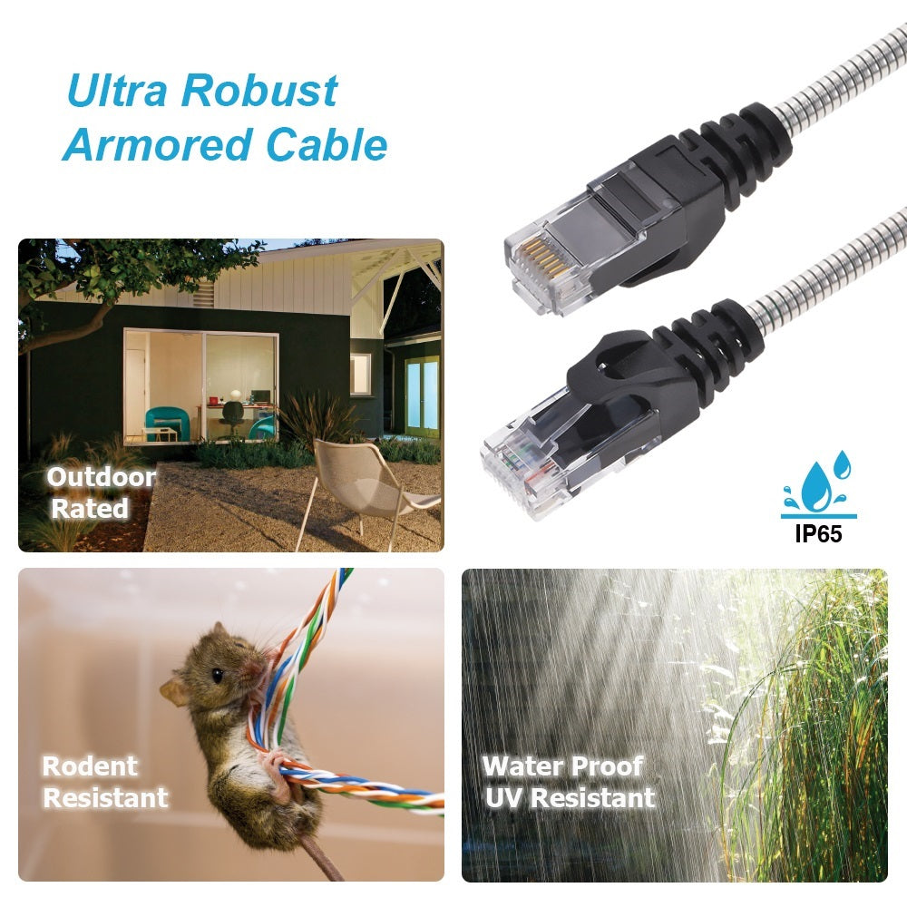 Nippon Labs 100FT CAT.6A Patch Cable Armored Anti-Rodent Cables, 24AWG 100 Feet Gigabit LAN Network Cable RJ45 High Speed Ethernet Cable