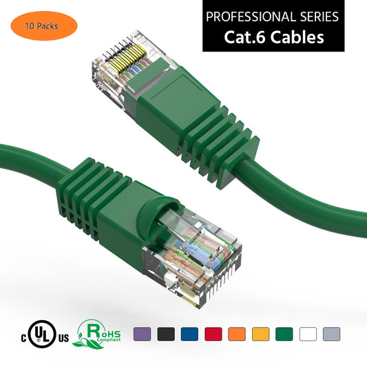 Nippon Labs 10-Pack Cat6 UTP Ethernet Network Booted Cable - Green - 0.5 ft. ~ 25 ft. - 24AWG RJ45 Enhanced Cat 6 Patch Cable (10 Pack Green)
