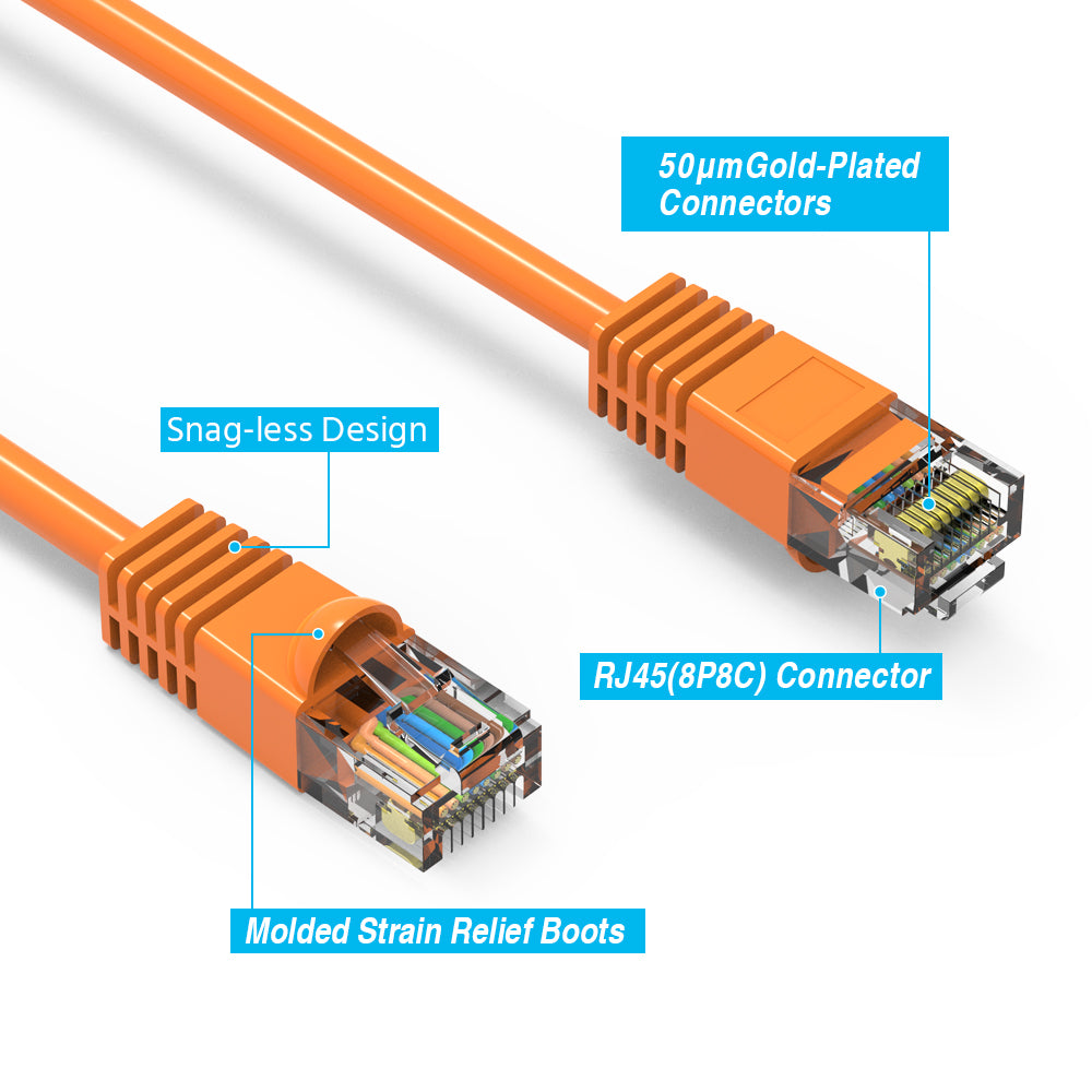 Nippon Labs Cat6 UTP Ethernet Network Booted Cable - Orange - 0.5 ft. ~ 200 ft. - 24AWG RJ45 Enhanced Cat 6 Patch Cable