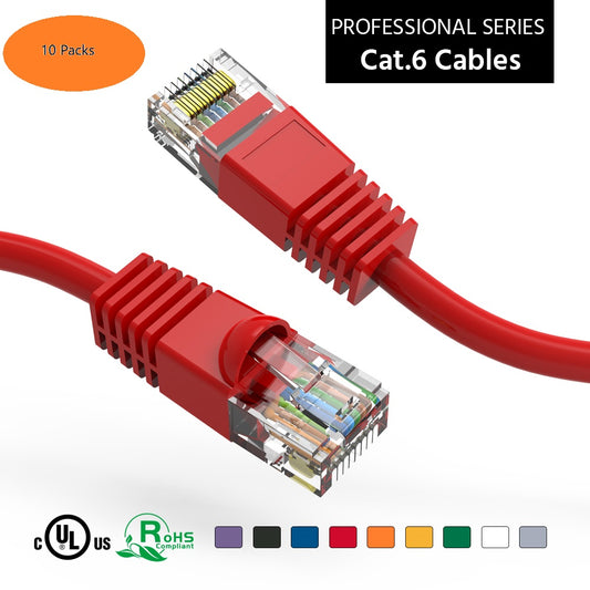 Nippon Labs 10-Pack Cat6 UTP Ethernet Network Booted Cable - Red - 0.5 ft. ~ 25 ft. - 24AWG RJ45 Enhanced Cat 6 Patch Cable (10 Pack Red)