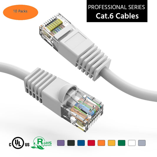 Nippon Labs 10-Pack Cat6 UTP Ethernet Network Booted Cable - White - 0.5 ft. ~ 25 ft. - 24AWG RJ45 Enhanced Cat 6 Patch Cable (10 Pack White)