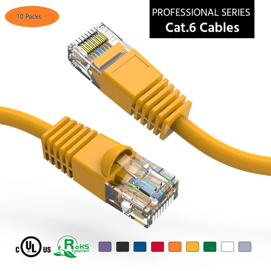 Nippon Labs 10-Pack Cat6 UTP Ethernet Network Booted Cable - Yellow - 0.5 ft. ~ 25 ft. - 24AWG RJ45 Enhanced Cat 6 Patch Cable (10 Pack Yellow)