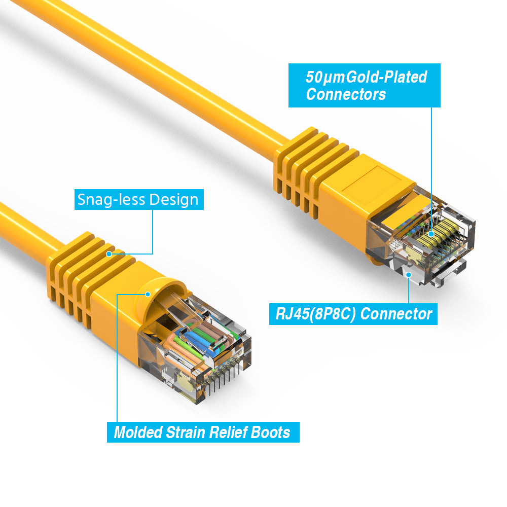 Nippon Labs Cat6 UTP Ethernet Network Booted Cable - Yellow - 0.5 ft. ~ 200 ft. - 24AWG RJ45 Enhanced Cat 6 Patch Cable