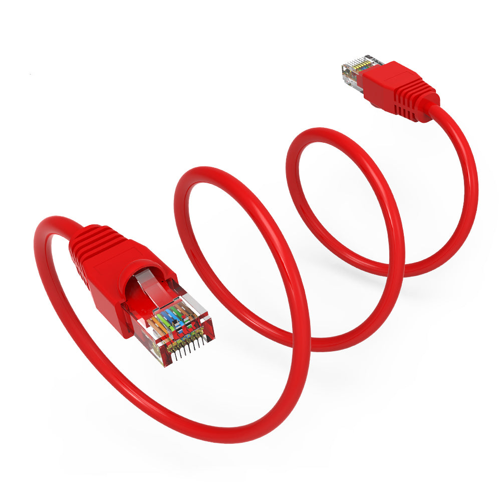 Nippon Labs Red Cat6A UTP Ethernet Network Booted Cable, 24AWG Gigabit LAN Network Cable - RJ45 High Speed Patch Cable