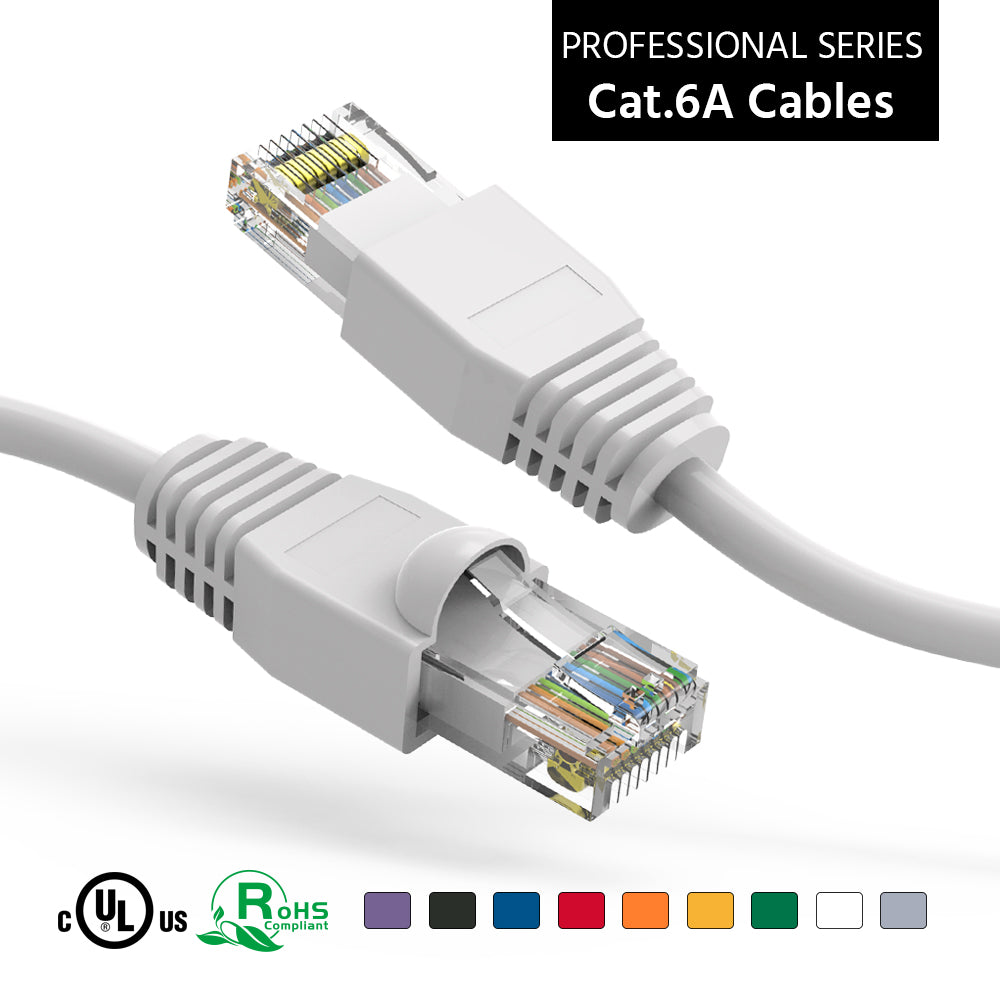 Nippon Labs White Cat6A UTP Ethernet Network Booted Cable, 24AWG Gigabit LAN Network Cable - RJ45 High Speed Patch Cable