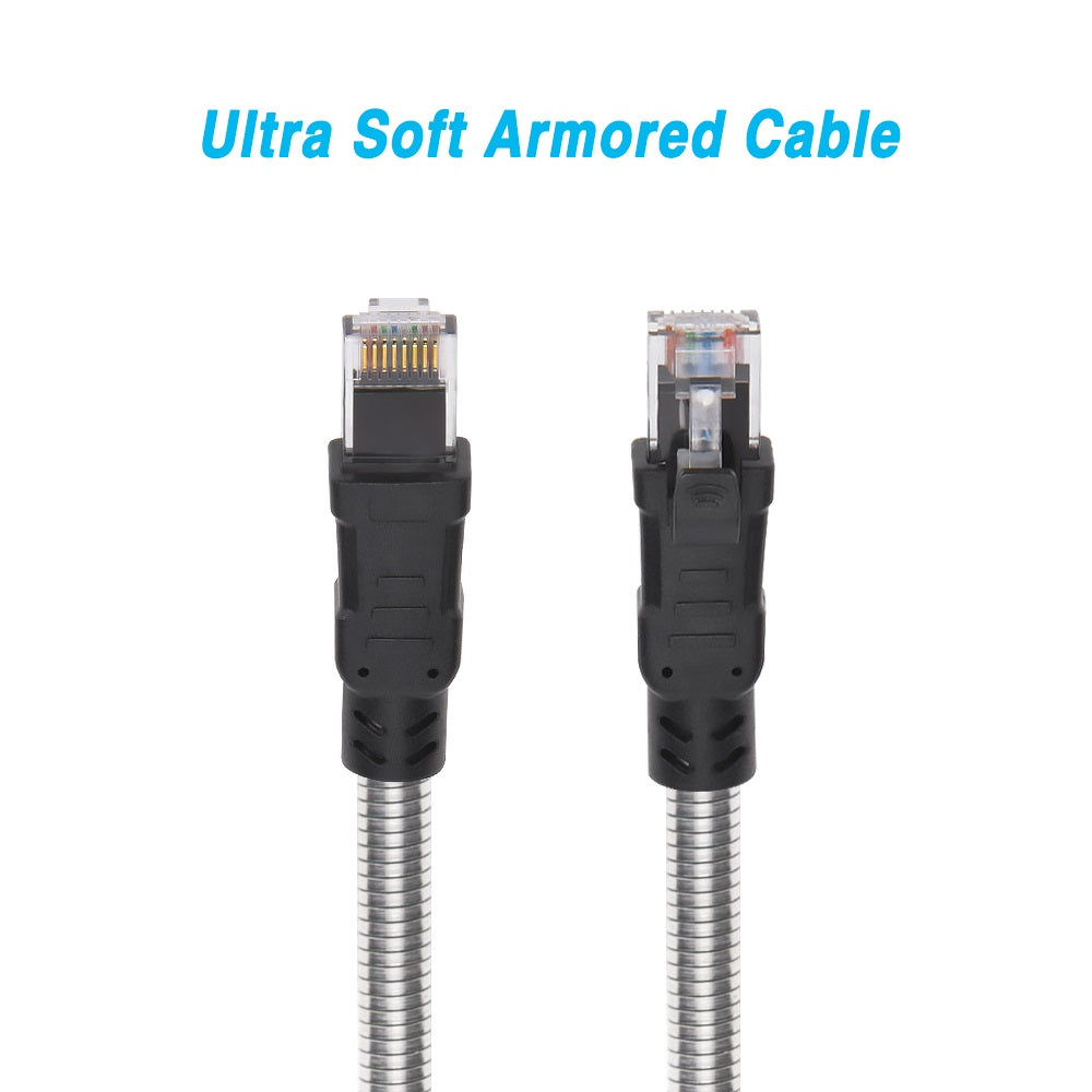 Nippon Labs 100FT CAT.6A Patch Cable Armored Anti-Rodent Cables, 24AWG 100 Feet Gigabit LAN Network Cable RJ45 High Speed Ethernet Cable