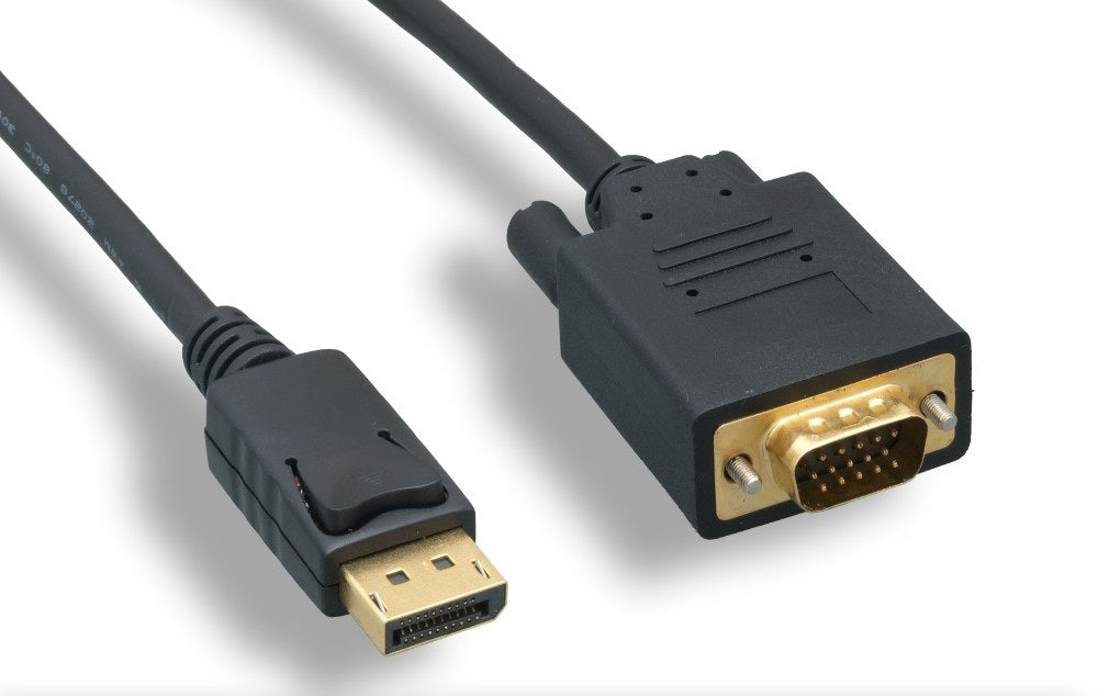 Nippon Labs 3FT. - 15FT. DisplayPort to VGA Cable with Latch, Black