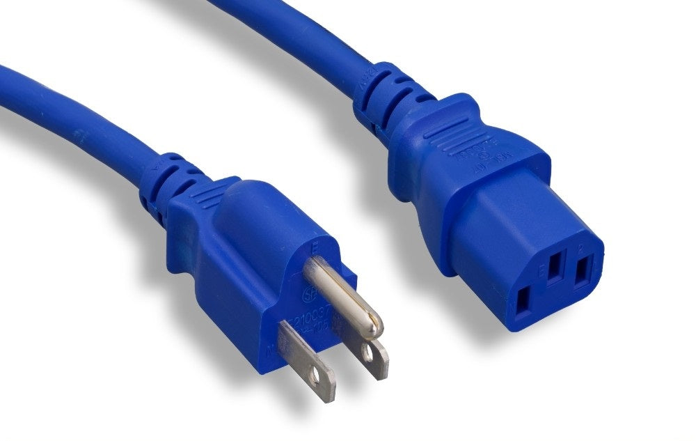 Nippon Labs 18 AWG Blue Standard Power Cord NEMA 5-15P to C13, NEMA5-15P/IEC320 C13, SJT, 10A, 125V
