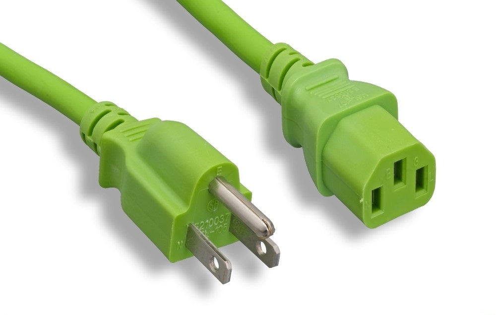 Nippon Labs 18 AWG Green Standard Power Cord NEMA 5-15P to C13, NEMA5-15P/IEC320 C13, SJT, 10A, 125V