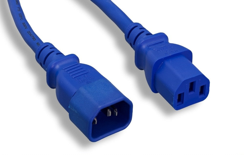 Nippon Labs 18 AWG Power Extension Cable, IEC320 C13/C14, 18AWG, SJT, 10A, 250V, Blue, 2ft.~ 10ft. Power Cord