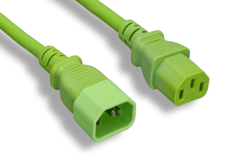 Nippon Labs 18 AWG Power Extension Cable, IEC320 C13/C14, 18AWG, SJT, 10A, 250V, Green, 2ft.~ 10ft. Power Cord