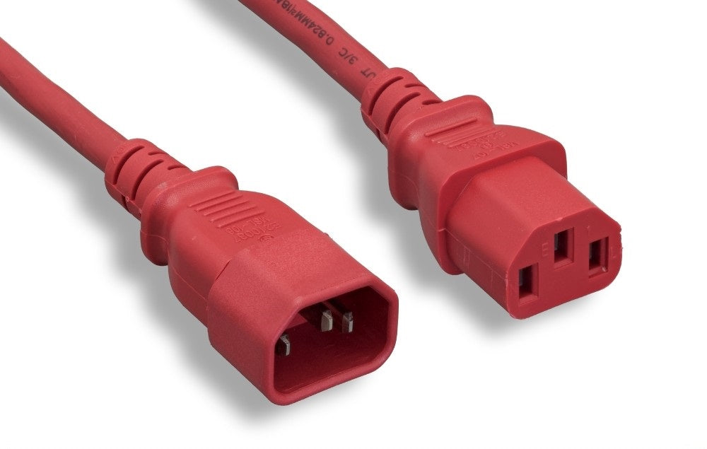 Nippon Labs 18 AWG Power Extension Cable, IEC320 C13/C14, 18AWG, SJT, 10A, 250V, Red, 2ft.~ 10ft. Power Cord