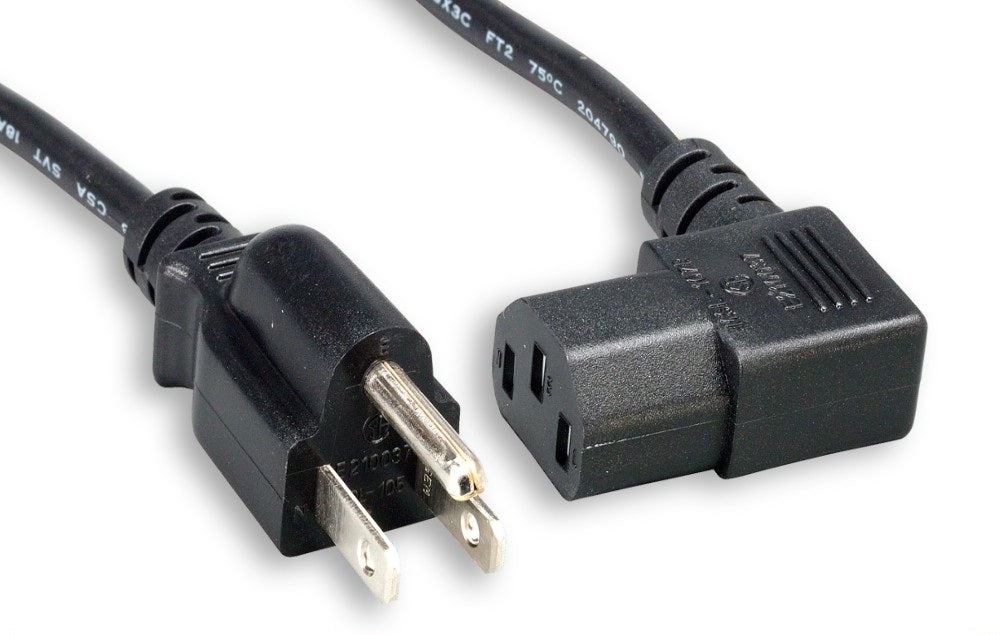Nippon Labs 18 AWG Right Angle Standard Power Cord NEMA 5-15P To C13, 10A, 125V, Black Power Cable NEMA 5-15P to IEC-60320-C13 -3ft. ~ 15ft.