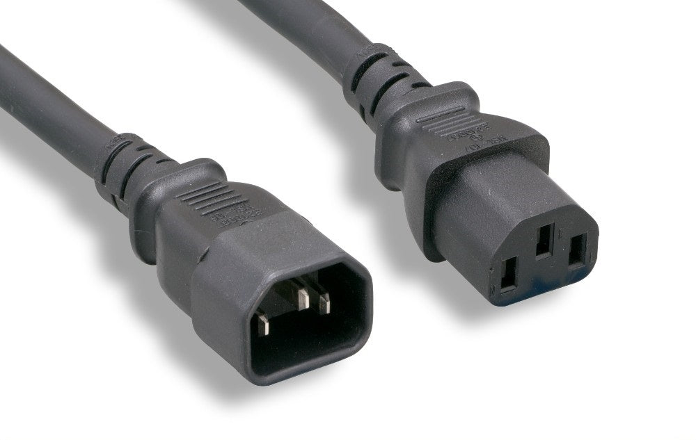 Nippon Labs 18 AWG AC Power Extension Cable, IEC-60320-C14 to IEC-60320-C13, 18AWG, SJT, 10A, 250V, Black, 1ft.~25ft.