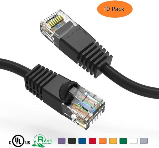 Nippon Labs 10-Pack Cat6 UTP Ethernet Network Booted Cable - Black - 0.5 ft. ~ 25 ft. - 24AWG RJ45 Enhanced Cat 6 Patch Cable (10 Pack Black)