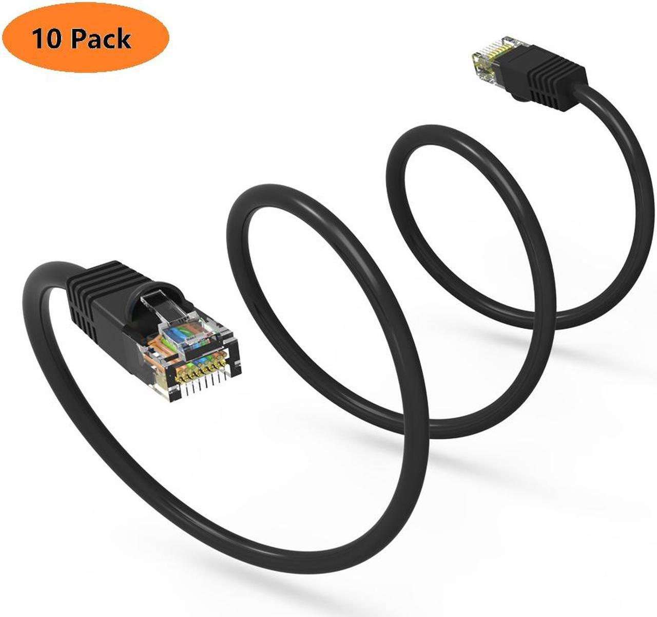 Nippon Labs 10-Pack Cat6 UTP Ethernet Network Booted Cable - Black - 0.5 ft. ~ 25 ft. - 24AWG RJ45 Enhanced Cat 6 Patch Cable (10 Pack Black)