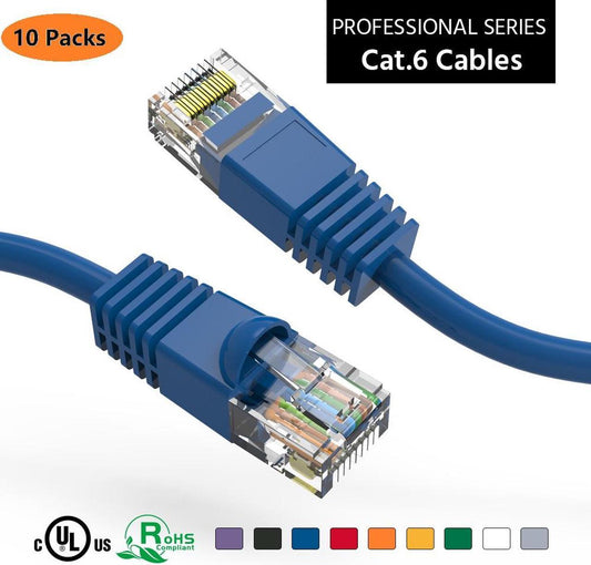 Nippon Labs 10-Pack Cat6 UTP Ethernet Network Booted Cable - Blue - 0.5 ft. ~ 25 ft. - 24AWG RJ45 Enhanced Cat 6 Patch Cable (10 Pack Blue)