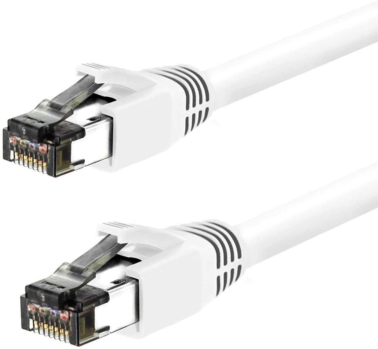Nippon Labs 24AWG Cat8 RJ45 Ethernet Patch Internet Network LAN Cable, Indoor/Outdoor, 24AWG, Shielded Latest 40Gbps 2000Mhz, Weatherproof S/FTP for Router, PS4, PS5, Xbox, PoE, Switch, Modem - White
