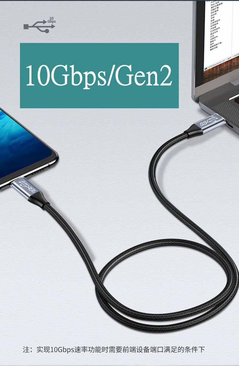 Nippon Labs USB 3.2 Gen 2x1 10G Type-C Male to Male Cable 5A/20V/100W Braided Jacket Gold plated connectors, 0.5 meter ~ 3 meters
