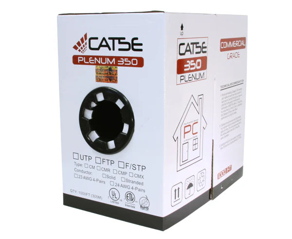 Nippon Labs CAT5E Plenum CMP Bulk Ethernet Cable, CMP UL Listed, Solid Copper UTP, 24 AWG, 350MHz, 1000FT Networking Cable