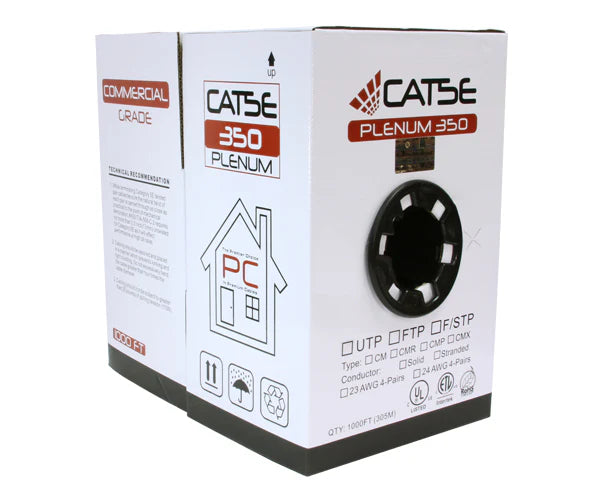 Nippon Labs CAT5E Plenum CMP Bulk Ethernet Cable, CMP UL Listed, Solid Copper UTP, 24 AWG, 350MHz, 1000FT Networking Cable
