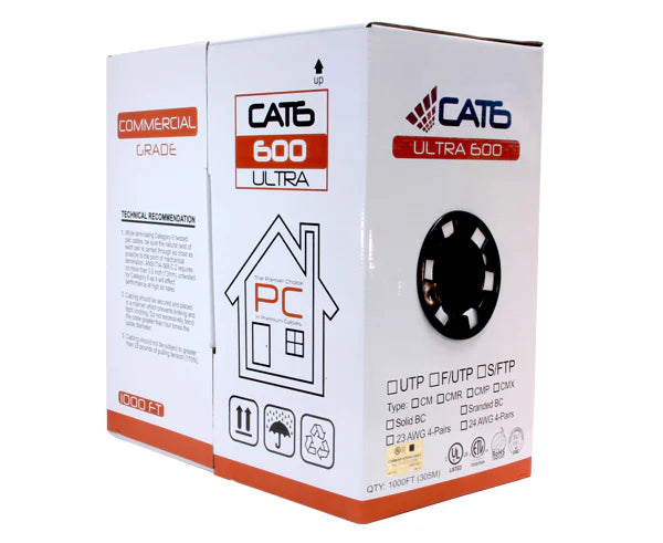 Nippon Labs CAT6 Bulk Riser Ethernet Cable, CMR UL Listed Solid Copper UTP, 600MHz, 23 AWG 1000' Pull Box - 1000FT Lan Cable