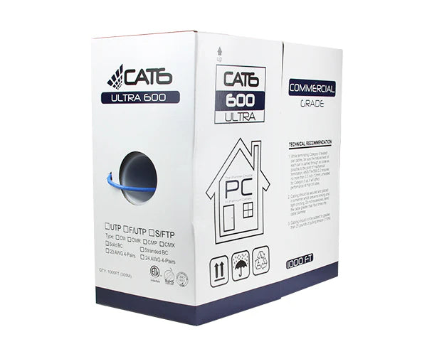 Nippon Labs CAT6 Bulk Stranded Ethernet Cable, Bare Copper UTP CM, Unshielded, 550MHz, 24 AWG 1000FT Networking Cable