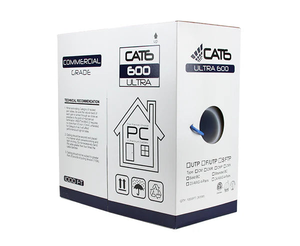 Nippon Labs CAT6 UTP Bulk Ethernet Cable, Solid Copper 23 AWG,CM Rated, 600MHz, 1000' Pull Box (ETL) - 1000ft.Lan Cable
