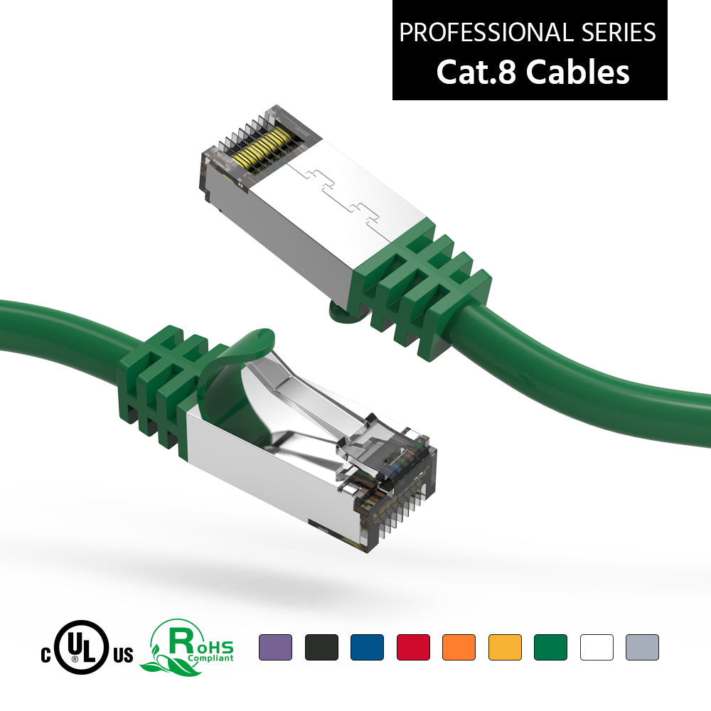 Nippon Labs 26AWG Cat8 Ethernet Cable Slim Series– Green | 2GHz, 40G, S/FTP – Shielded Latest 40Gbps 2000Mhz SFTP Patch Cord, Heavy Duty High Speed Cat8 LAN Network RJ45 Cable - in Wall, Outdoor for Router, Modem, Gaming etc.