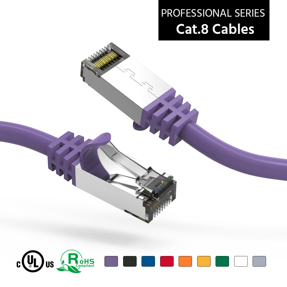 Nippon Labs 26AWG Cat8 Ethernet Cable Slim Series – Purple | 2GHz, 40G, S/FTP – Shielded Latest 40Gbps 2000Mhz SFTP Patch Cord, Heavy Duty High Speed Cat8 LAN Network RJ45 Cable - in Wall, Outdoor for Router, Modem, Gaming etc.