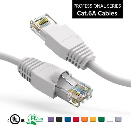 Nippon Labs White Cat6A UTP Ethernet Network Booted Cable, 24AWG Gigabit LAN Network Cable - RJ45 High Speed Patch Cable