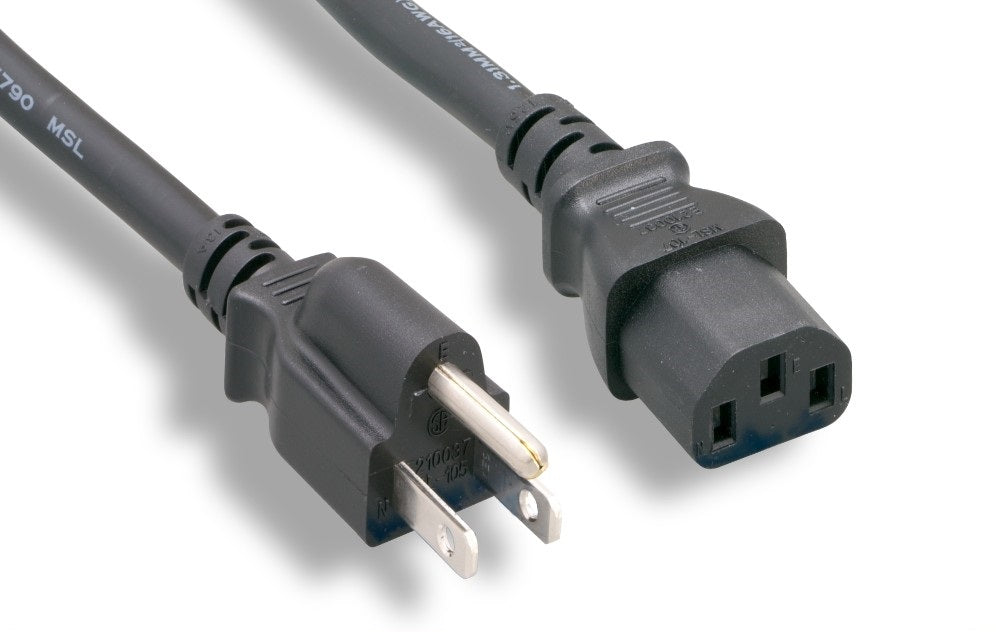 Nippon Labs 18 AWG Standard Power Cord NEMA 5-15P to C13, SVT, 10A, 125V, NEMA5-15P/IEC320 C13, Black Cable