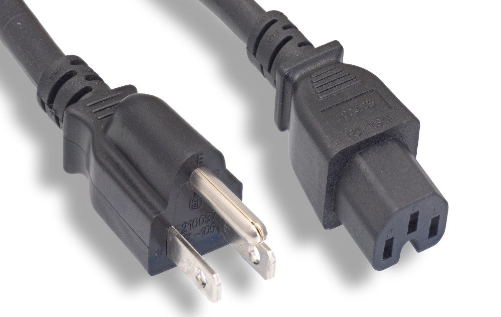 Nippon Labs 14 AWG NEMA 5-15P To C15 Power Cord, SJT, 15A/125V, Black NEMA 5-15P to IEC-60320-C15 Power Cable - 2FT. ~ 15FT.