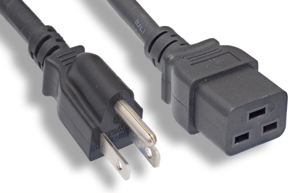 Nippon Labs 14 AWG NEMA 5-15P To C19 Power Cord, SJT, 15A/125V, NEMA 5-15P to IEC-60320-C19, Black 3ft. ~ 15ft. Power Cable