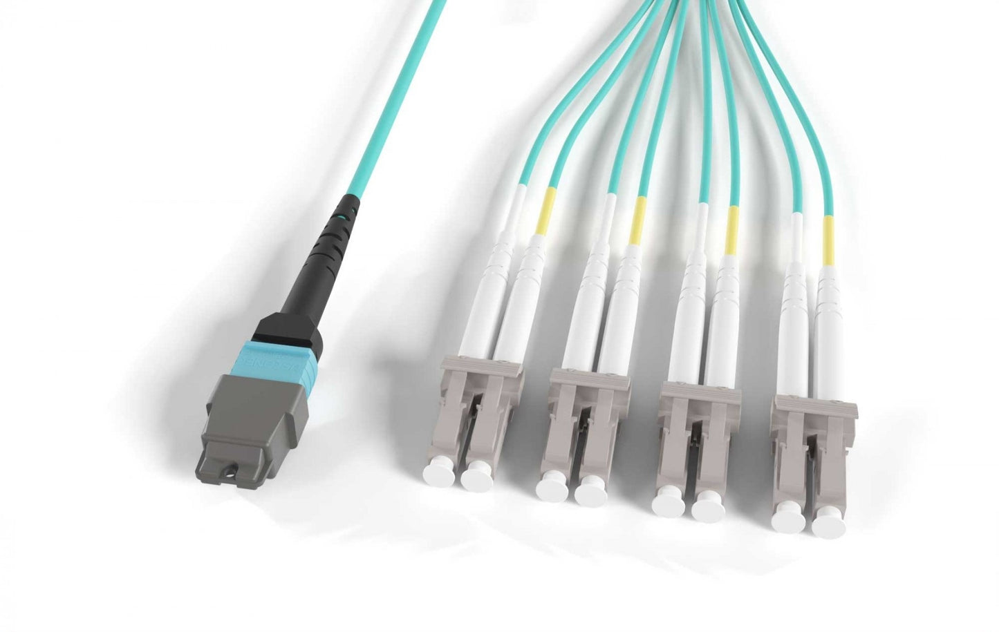 Nippon Labs OM4 50/125 MTP® Female To LCU*4 Duplex Multimode 8 Fibers OFNP Breakout Optic Cable Type B, Aqua, 1M~30M