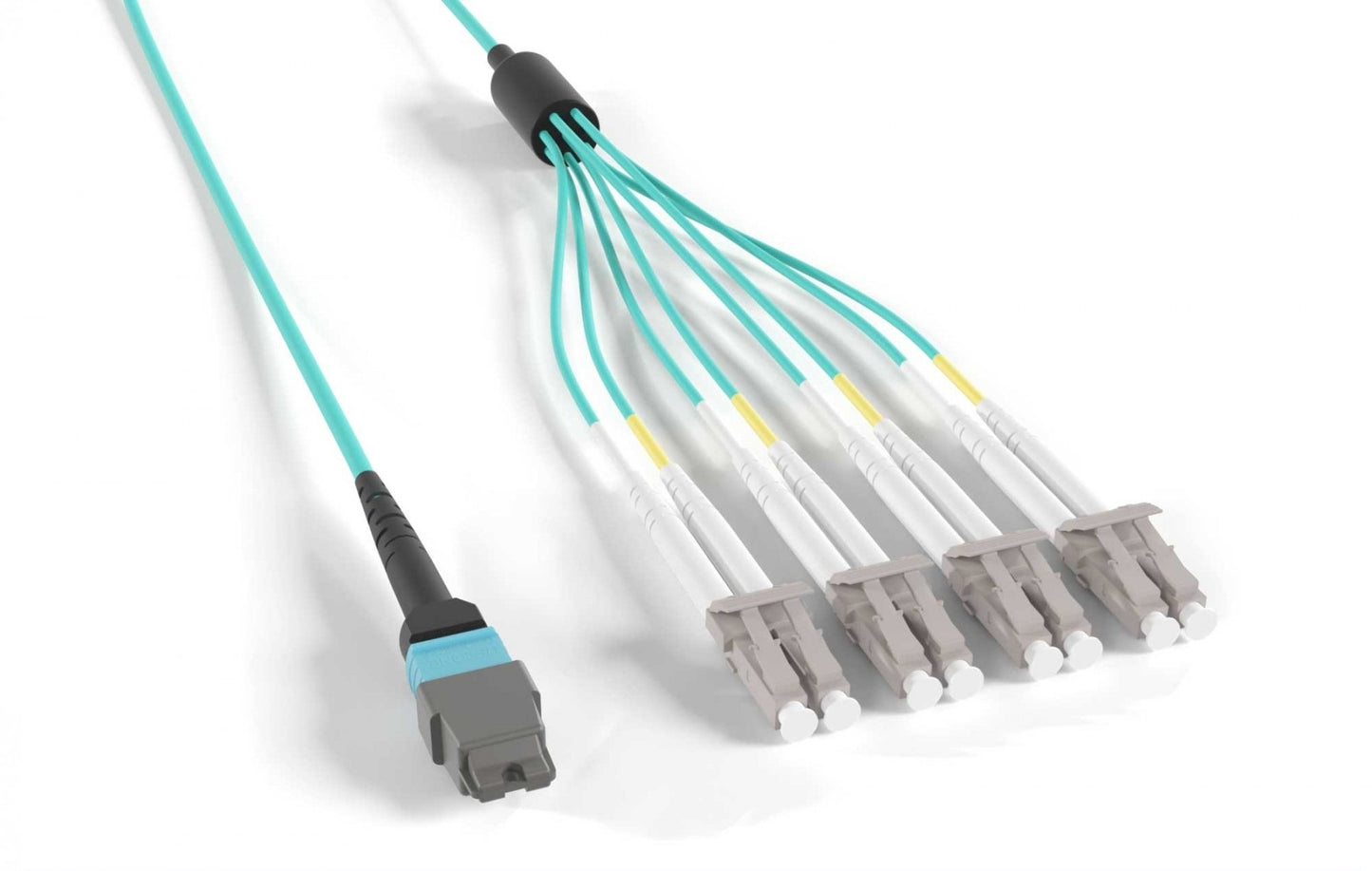 Nippon Labs OM4 50/125 MTP® Female To LCU*4 Duplex Multimode 8 Fibers OFNP Breakout Optic Cable Type B, Aqua, 1M~30M