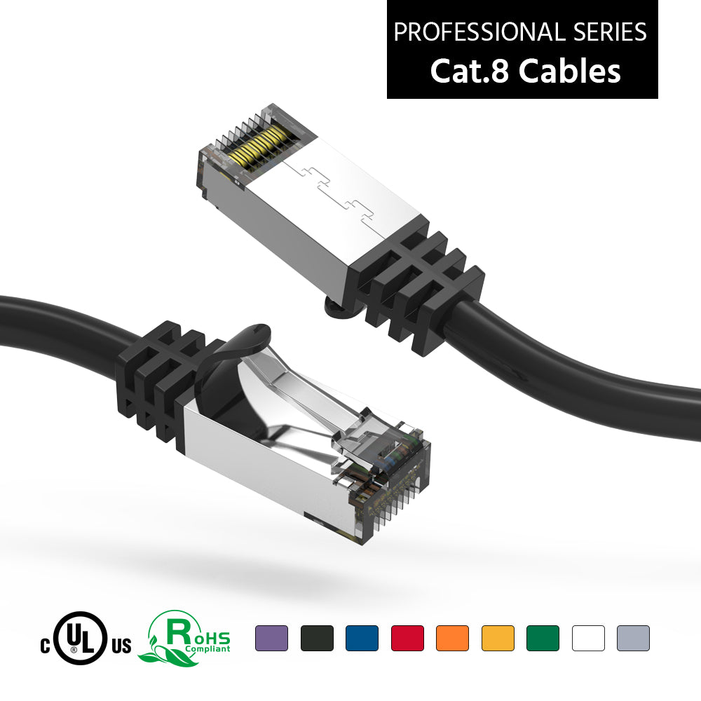 Nippon Labs 26AWG Cat8 Ethernet Cable Slim Series– Black | 2GHz, 40G, S/FTP – Shielded Latest 40Gbps 2000Mhz SFTP Patch Cord, Heavy Duty High Speed Cat8 LAN Network RJ45 Cable- in Wall, Outdoor for Router, Modem, Gaming etc.