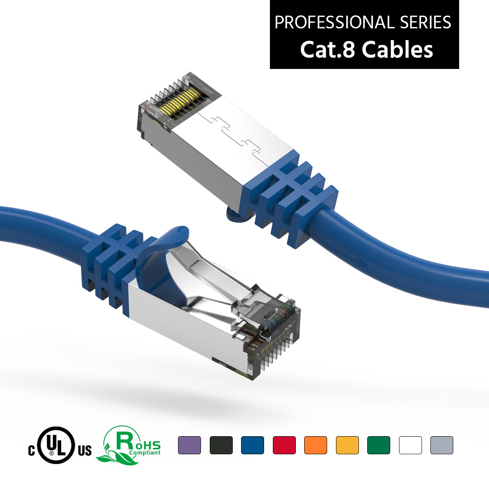 Nippon Labs 26AWG Cat8 Ethernet Cable Slim Series– Blue | 2GHz, 40G, S/FTP – Shielded Latest 40Gbps 2000Mhz SFTP Patch Cord, Heavy Duty High Speed Cat8 LAN Network RJ45 Cable- in Wall, Outdoor for Router, Modem, Gaming etc.