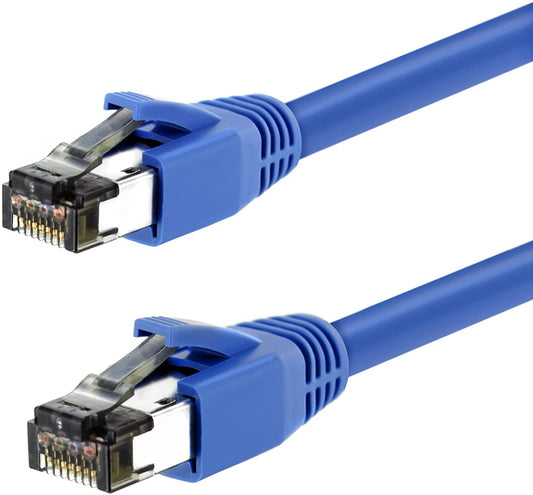 Nippon Labs Blue Cat8 RJ45 Ethernet Patch Internet Network LAN Cable, Indoor/Outdoor, 24AWG, Shielded Latest 40Gbps 2000Mhz, Weatherproof S/FTP for Router, PS4, PS5, Xbox, PoE, Switch, Modem - Blue