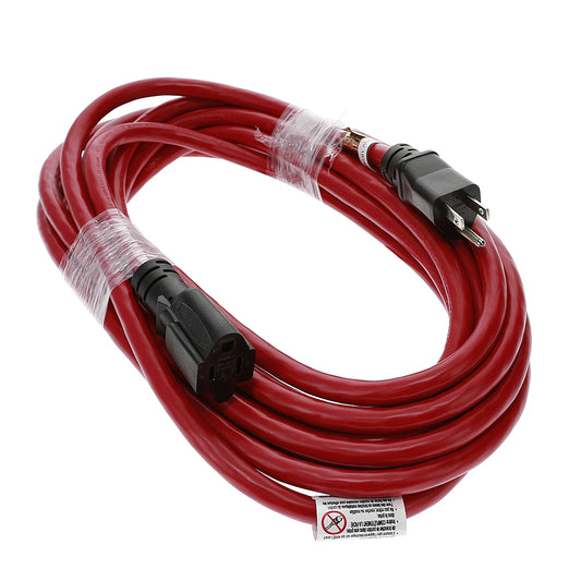 Nippon Labs 25Ft 12/3 SJTW Red Power Extension Cord Black Plug, Water Resistant Outdoor Rated Power Extension Cable,60POW-EXT-25RD