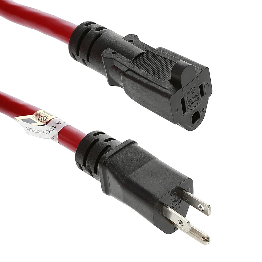 Nippon Labs 25Ft 12/3 SJTW Red Power Extension Cord Black Plug, Water Resistant Outdoor Rated Power Extension Cable,60POW-EXT-25RD