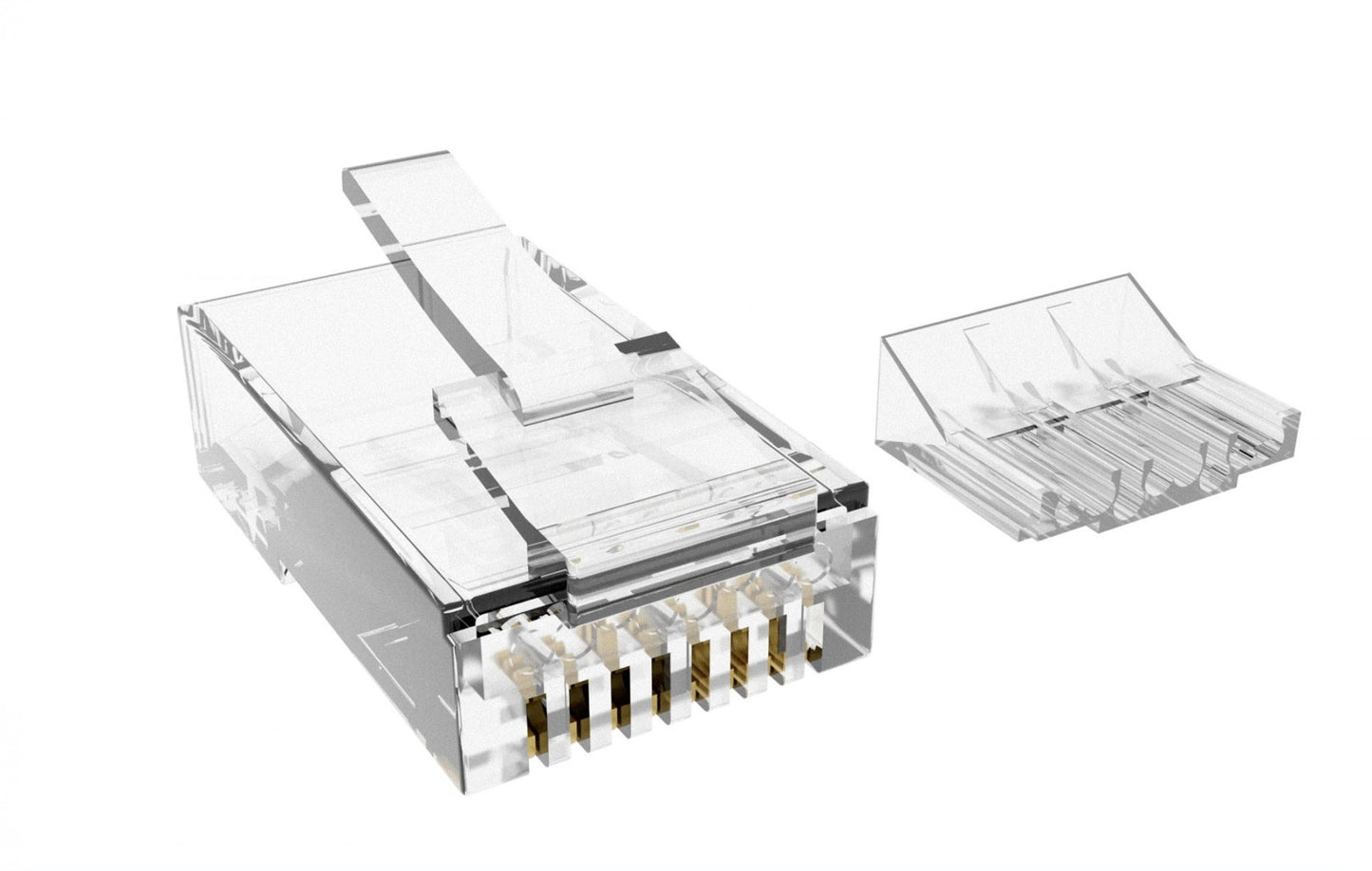 Nippon Labs MINI Cat.6 & Cat.6a Modular 3-prong Plug for Stranded Wire, w/Load Bar, 100pcs/bag, Clear Color