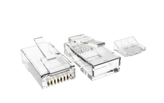 Nippon Labs MINI Cat.6 & Cat.6a Modular 3-prong Plug for Stranded Wire, w/Load Bar, 100pcs/bag, Clear Color